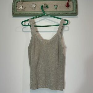 Vintage ribbed knit metallic silver holiday tank top women’s small